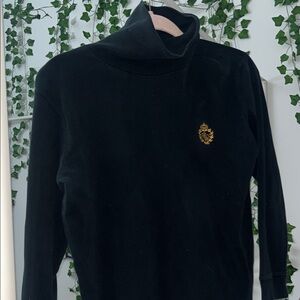 Ralph Lauren Black Long Sleeve Tee with Gold Emblem